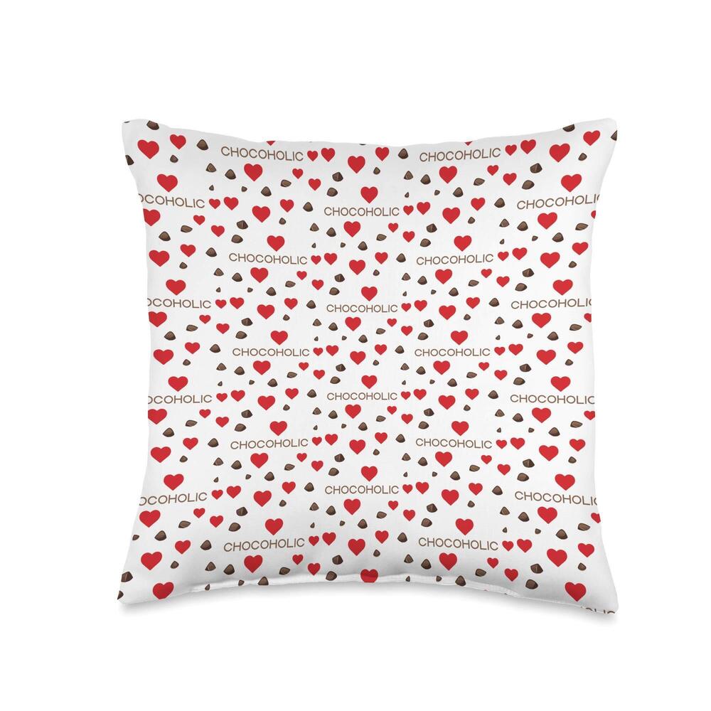 1837 Chocoholic Chocolate Chips Red Hearts Love Cocoa Lovers Throw Pillow